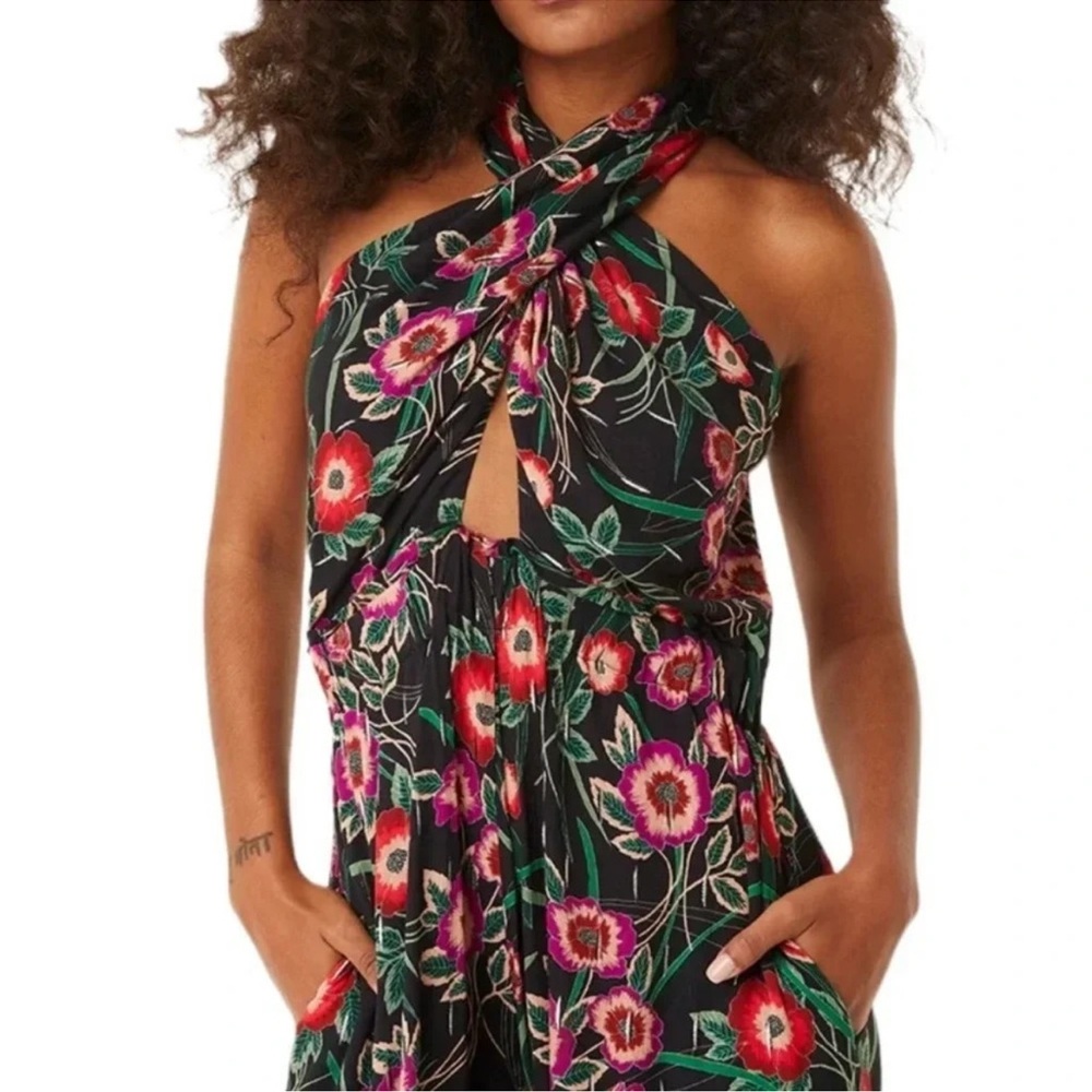 STUNNING MISA Halter Kora Floral Jumpsuit W/Shimmer Flecks, Pockets, NEW W/Tags